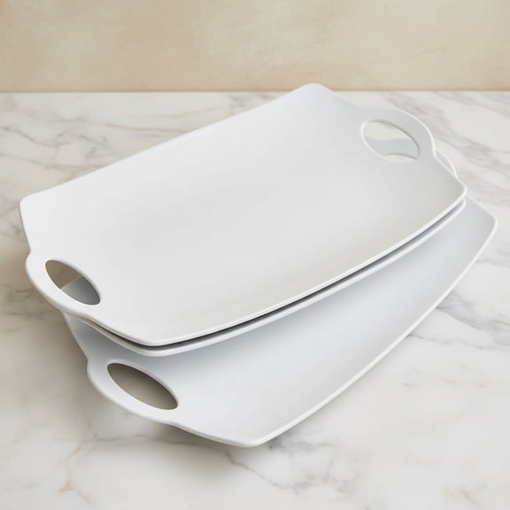 Serving Platter for Party, Large Serving Tray with Handles Porcelain Serving Platters for Meat Serving Dish for Entertaining White Serving Plates for Father's Day, BBQ, Plates Set of 2