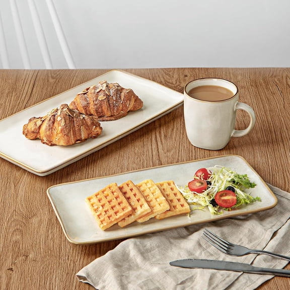 Serving Platter, Rectangular 15.67/14.1/12.6 inch Serving Dishes for Entertaining, Microwave Dishwasher Safe, Stonware Serving Trays for Party, Turkey, Cheese, Ocean Series, Cappuccino White
