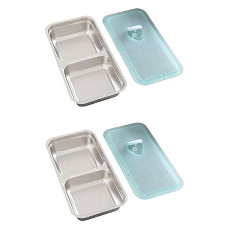 Serving Platter Serving Tray Stainless Steels Snacks Container with Lid Double Compartment Lunch Box Enduring