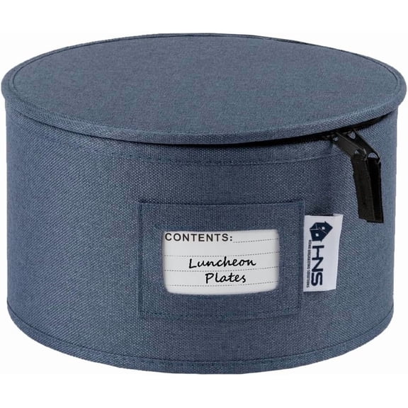 Serving Platter Storage - Hard Shell China Organizer with Dividers - Holds 12 Plates of 10" - Durable & Stackable Storage Box for Seasonal Dishware Protection - Denim Blue
