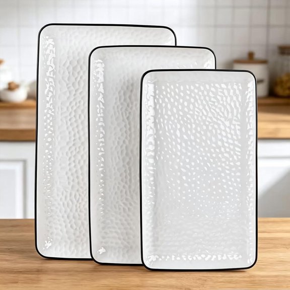 Serving Platters, 16/14.3/13.1Inches Large Serving Dishes for Entertaining, Rectangular Serving Tray, Ceramic Serving Dish, White Platters for Serving , Appetizers, Entertaining, Party, Set of 3