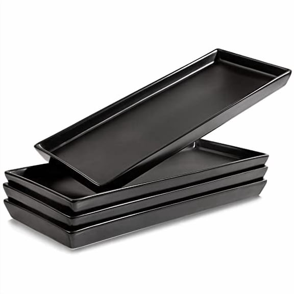 Rectangle Ceramic Serving Platters Black 14 x 6 Inch Set of 4