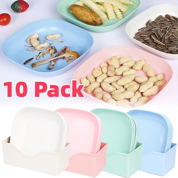 Serving Platters Plastic, 10 Pack Straw Serving Trays for Home, Fruit Nut Snack Dining Serving Trays Platters, Green
