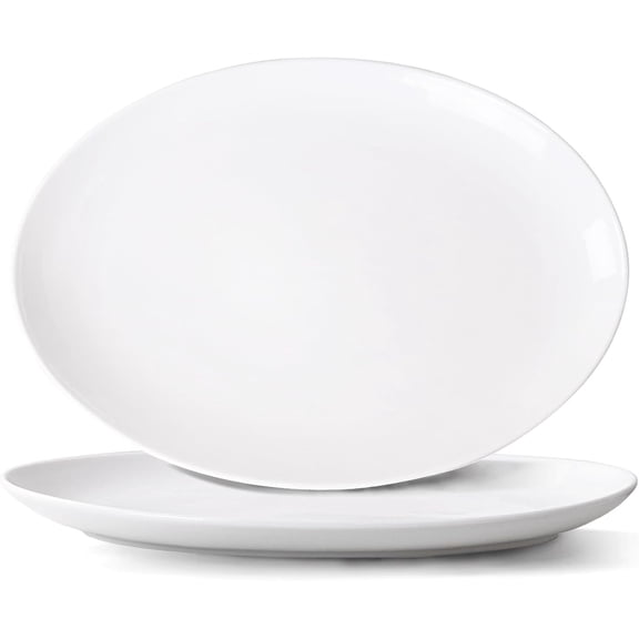 Serving Platters Set of 2 - 15.5 Inch Oval White Serving Platters, Large Porcelain Serving Platter Set for Party, Appetizers, Charcuterie, Sushi & Dessert, Microwave & Dishwasher Safe