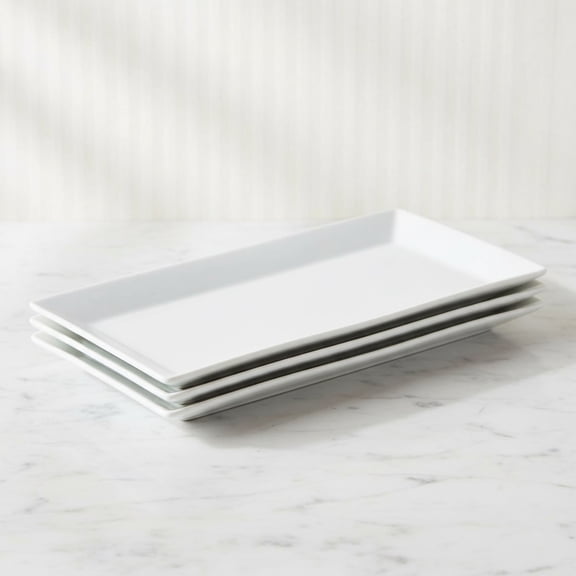 Serving Platters Set of 4, White Rectangular Plates, Ceramic Serving Tray, Stackable Large Party Plates for Appetizer, Dessert, Steak, Sushi, Housewarming Gift, Oven Dishwasher Safe