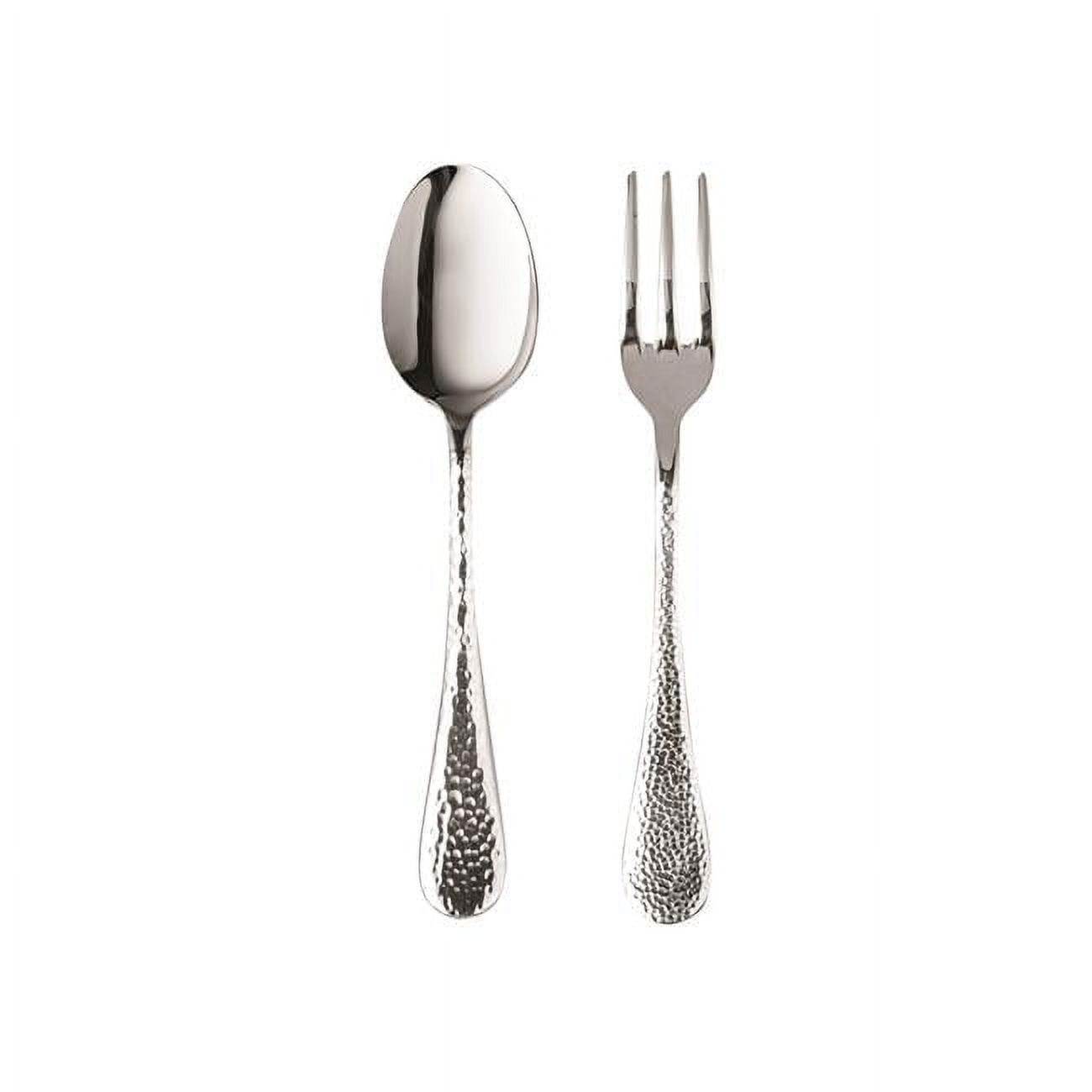 Epoque Silver Hammered Stainless Steel Serving Fork and Spoon Set