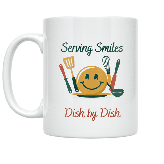Serving Smiles Dish by Dish - Cooking Enthusiast - 11 oz Ceramic Coffee Mug