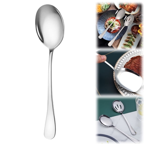 Serving Spoon Basdi Large Stainless Steel Serving Spoon Set - Extra-Long Handle Buffet & Soup Utensils, Dishwasher-Safe for Restaurants, Catering & Home Entertaining, Buffet Utensils