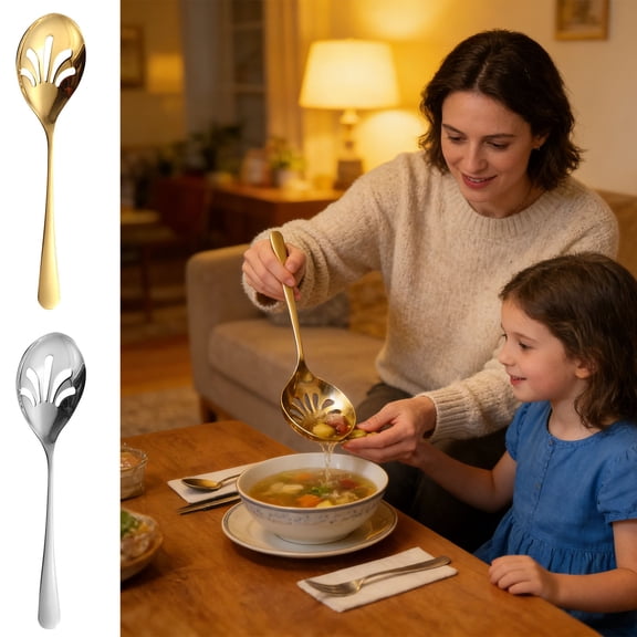 Serving Spoon, Slotted Spoon, Stainless Steel Serving Spoon, Kitchen Utensil, Pasta Spoon, Salad Server, Drainage Spoon, Large Serving Spoon, Cooking Spoon for Vegetables Pasta