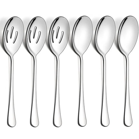 Serving Spoons 6 Pieces,3 Serving Spoon 3 Slotted Spoons,Stainless Steel Serving Utensils Set