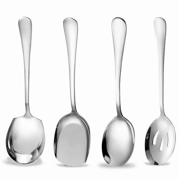 Serving Spoons Large, 4Pcs Stainless Steel Buffet Spoon, Long Handle Soup Cooking Spoon for Home Restaurant By PULMCheerger