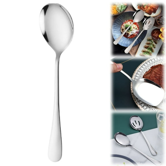Serving Spoons Large Stainless Buffet Spoon Long Handle Soup Cooking Spoon For Home Restaurant,Silver Salad Spoon 20*4.5Cm,1 Piece Of Tableware