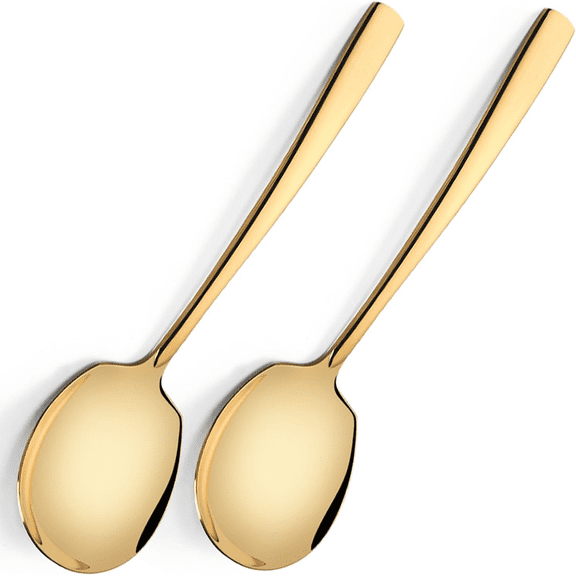 Serving Spoons, Large Stainless Steel Serving Spoon Set, 12 Inches, Ideal for Buffets and Food Service, Dishwasher Safe (2-Piece Set, Gold)