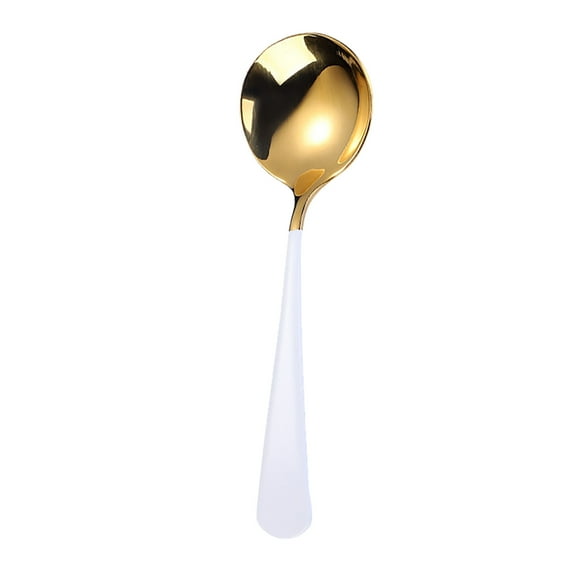 Serving Spoons, Matte white+gold X-Large Spoons, 1 Pieces 6.2 Inches Serving Tablespoons, Stainless Steel Solid Buffet Banquet Flatware Kitchen Basics Serving Spoon Big Ladle Spoon