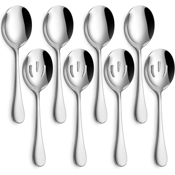 Serving Spoons Slotted Spoon Buffet Utensils Set 18/8 Stainless Steel Mirror Polished 8.6 Inch 8 Piece