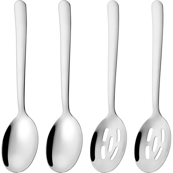Serving Spoons x2, Slotted Spoons x2, 8.7 inches Utility Advanced Performance Skimmer Perforated, 30418/8 Stainless Steel Serving Spoons Set for Buffet Can Banquet Cooking Kitchen Basics