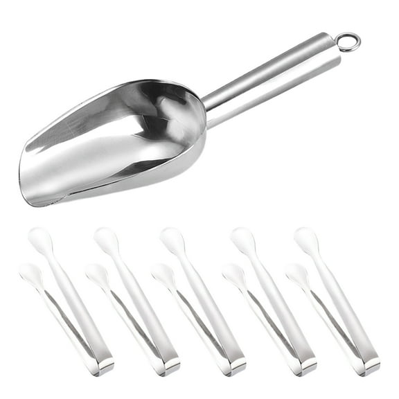 Serving Tongs, 6pcs - Stainless Steel Ice Scoop and Ice Tong, Mini Kitchen Tongs & Scoops, for Ice Bucket, Sugar, Dessert