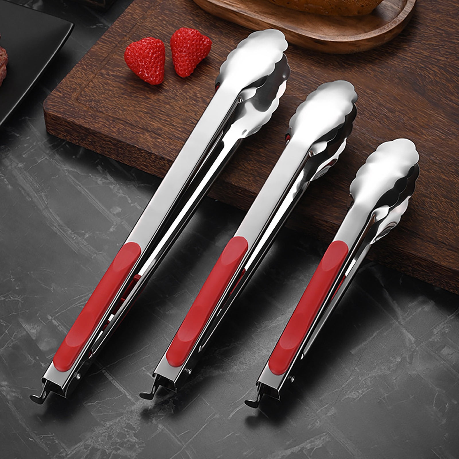 Serving Tongs Anti-Slip Silicone Grip Red Handle Heat Resistant ...