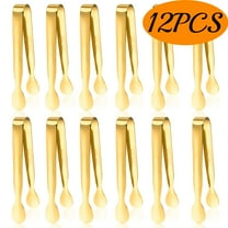 Serving Tongs Small Party Serving Utensils Mini Stainless Steel Tongs for Tea Party Coffee Bar Sugar Ice 12 Pcs Gold