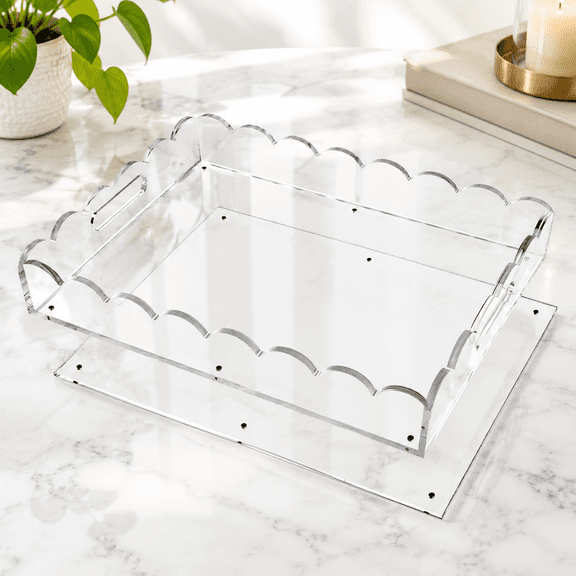 Serving Tray 16"*12" With Handles r Scallopedic Mat For Customizable Picture Sproof Decorative Coffee Table Vanity Makeup Organize