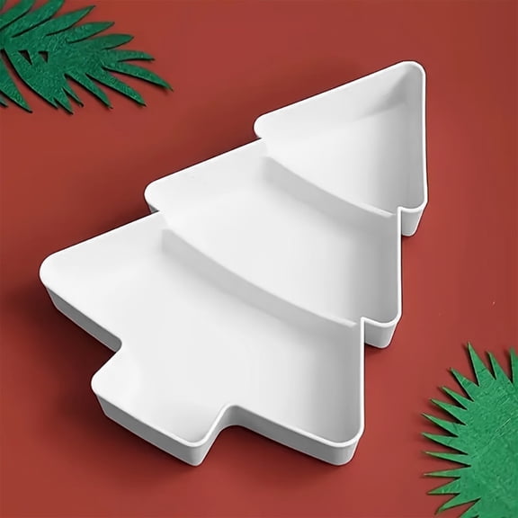 Serving Tray Christmas Tree Shaped 10x7 Inch, 3 Compartment Snack Platter for Nuts Candy Fruit, Durable Plastic Fruit Dish for Holiday Party Table Decor