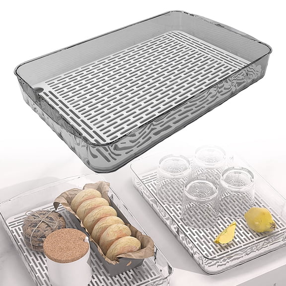 Serving Tray and Dish Rack with Flat Drain Board, 9.45X14.96inch Large Drying Mat for Cups, Fruit, Snacks, Lightweight Dish Drying Tray for Kitchen Counter, Coffee Bar, Small Sink Spaces