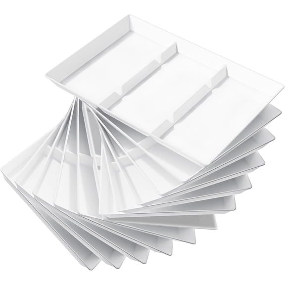 Serving Tray Divided for Party Supplies, 12 PCS 15" x 10" Plastic Platters for Serving Food, White Reusable Tray for Veggie, Snack, Fruit, Cookies, Desserts in Kitchen/Pantry