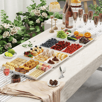 Serving Tray Divided For Party Supplies, 15" X 10" Christmas Plastic Platters For Serving Food, White Reusable Tray For Veggie, Snack, Fruit, Cookies, Desserts In Kitchen/Pantry
