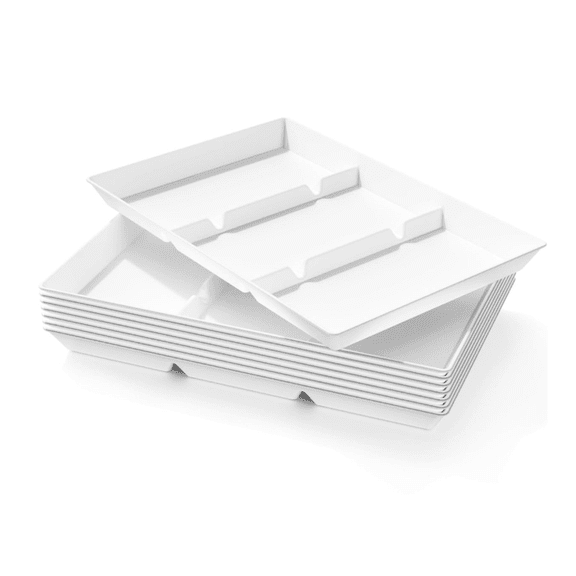Serving Tray Divided for Party Supplies, 8 PCS 15" x 10" Plastic Platters for Serving Food, White Reusable Tray for Veggie, Snack, Fruit, Cookies, Desserts in Kitchen/Pantry