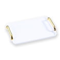thumbnail image 1 of Serving Tray with Gold Handles, Plastic Rectangular Decorative Tray for Bar, Living Room, Bathroom, Kitchen, Tray Decor for Party, Coffee, Tea, Cake 16x8.7x1.4 Inch - White, 1 of 5