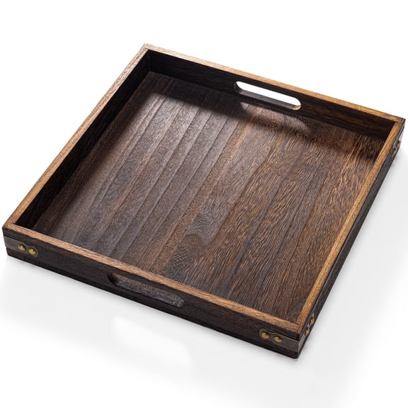 Serving Tray With Handles 13"*13"wood Decorative For Living Room Modern Coffee Table Square Large Platters Home Decor Ottoman Bed Kitchen Bathroom Breakfast Bar