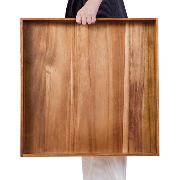 Serving Tray with Handles, 22 inch Large Square Ottoman Tray Coffee Table Tray, Wooden Trays Decorative Trays for Party, Food Serving, Breakfast, Dinner, Coffee Tea, Appetizers