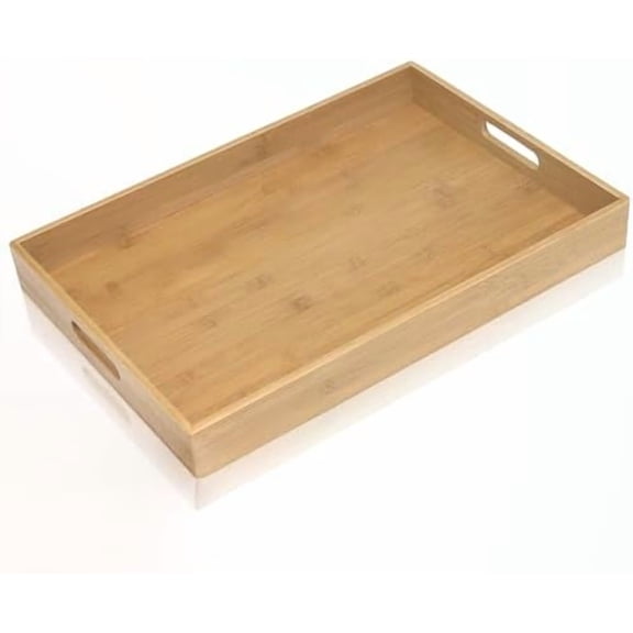 Serving Tray with Handles, Bamboo Breakfast Tray Wooden Trays Decorative Serving Platter for Eating, Working, Storing, Used in Bedroom, Kitchen, Living Room, Bathroom, Hospital and Outdoors