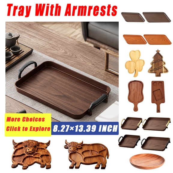 Serving Tray with Handles,Premium Imitation Wood Decorative Tray,Large Food Tray for Bed,Elegant Coffee Bar Tray,Breakfast in Bed Serving Tray,Kitchen & Living Room Decor