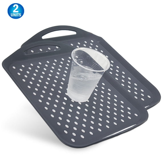 Serving Tray Non Slip TV Dinner Food Tray With Handles - Nonskid Anti Spill Plastic Food Carrying Tray - Rectangular -2pc