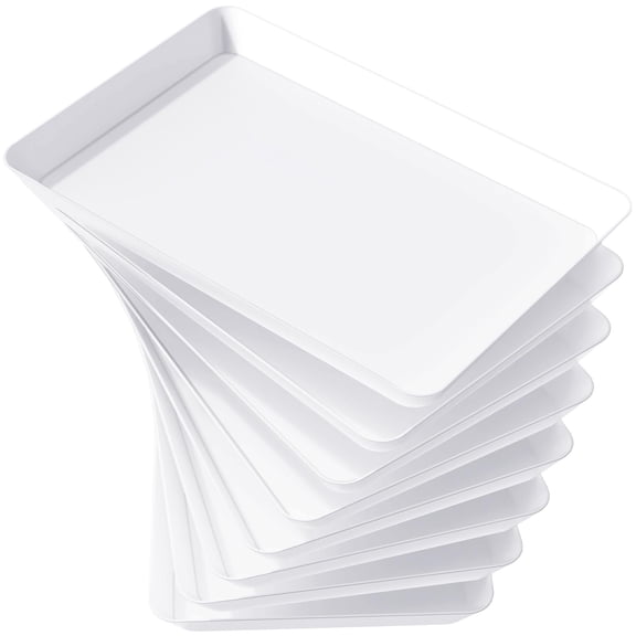 Serving Tray for Party Supplies, Reusable Serving Platter for Catering, Snack, Fruit, Charcuterie, Appetizer, Plastic Food Trays, Hosting Essentials, White, 4 Pcs