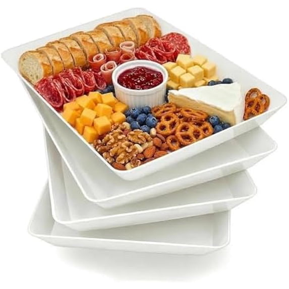 Serving Tray Platter, 17.5'' x 11.5'' x 1.6'', 4 Pcs Food Tray for Veggie Fruit Snack Dessert Cookie Cheese, Food Trays for Party Supplies Display, Large Platters for Serving Food, BPA Free