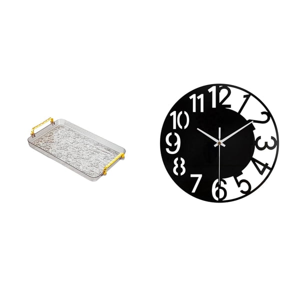 Serving Tray Rectangle Kitchen Tray Acrylic Wall Clock Silent Large Size for Home Office Hotel Use