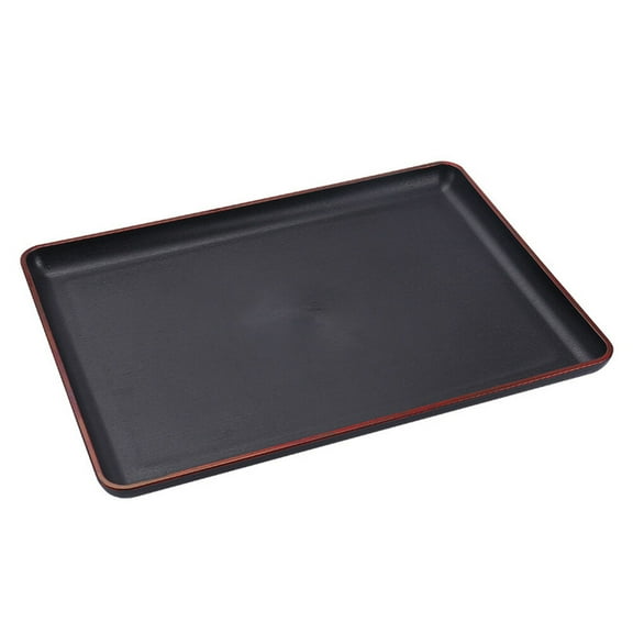 NIAIZEK Black Rectangular Wood Grain Patterned PP Storage and Serving Tray for Kitchen Countertop and Home Use