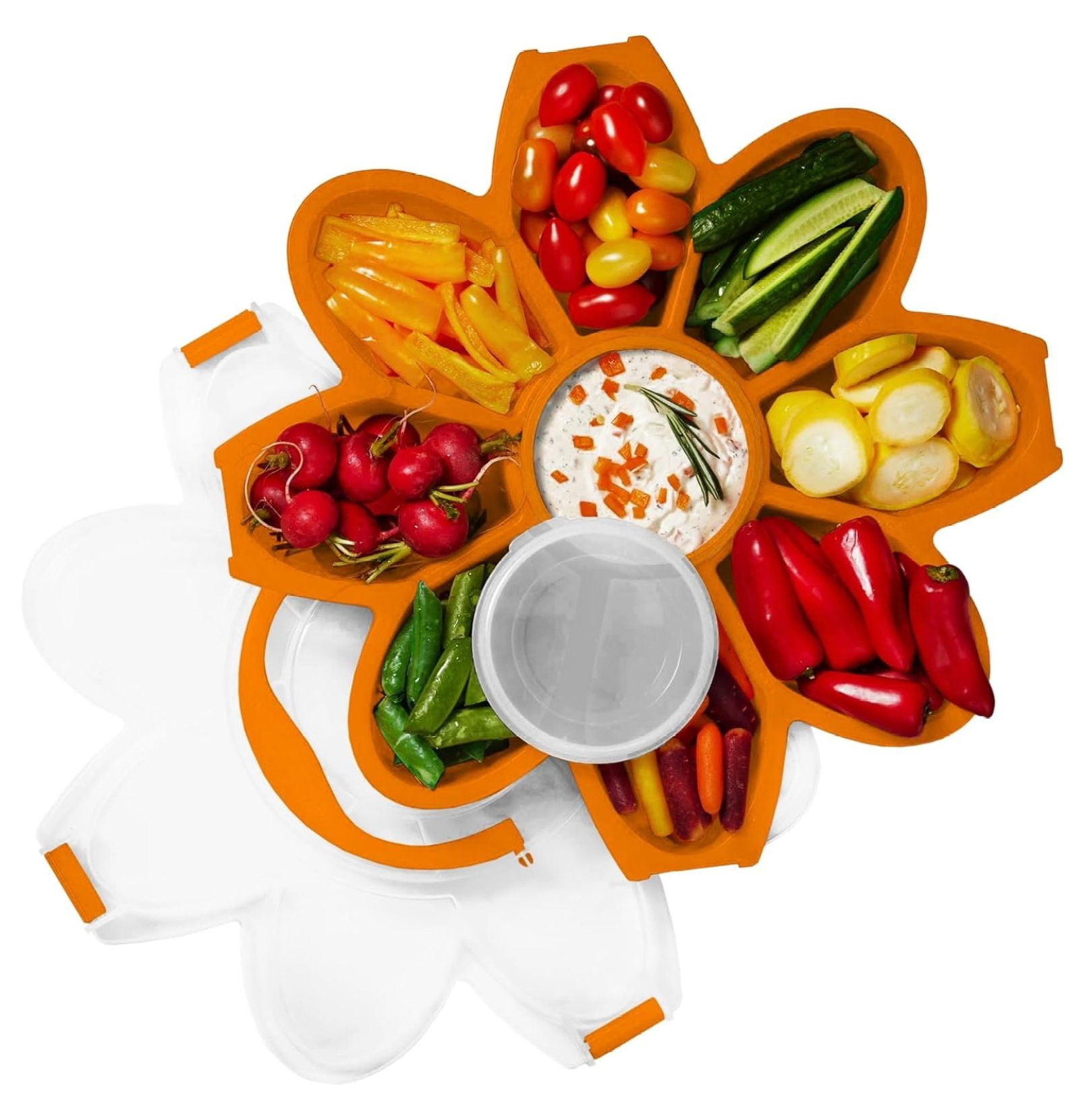 Serving Tray - Unique 9 Compartment Flower Snack Tray W/Dressing