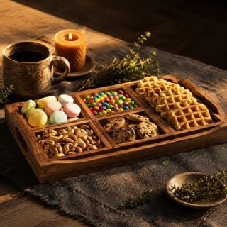 Serving Tray with 5 Removable Snack Boxes,Acacia Wood Snack Tray for Parties and Entertaining, Movie Night, Coffee Table and Charcuterie Serving