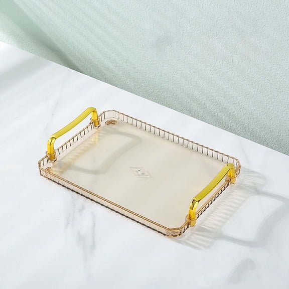 Serving Tray with Double Handle, Table Makeup Dish Perfume Organizer Cosmetic Storage for Vanity Wedding Dinner Lunch Coffee Amber