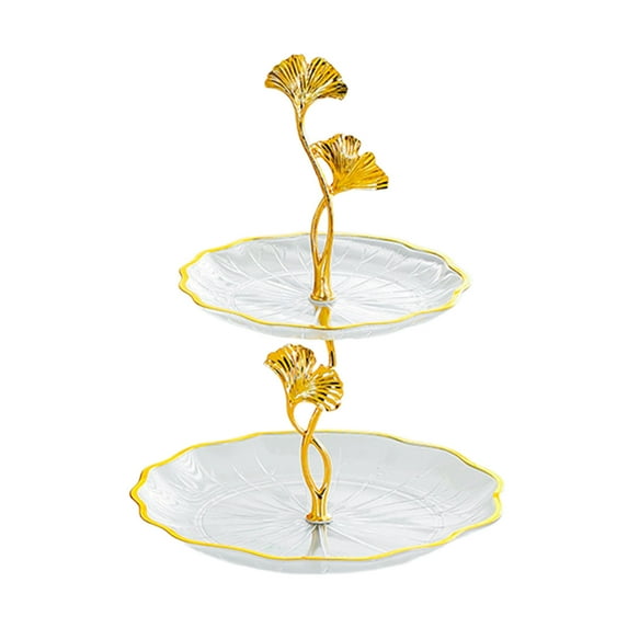 Serving Tray with Elegant Leaves Gold Trim Tiered Cupcake Stand for Parties & Weddings & Baby Showers (Clear)