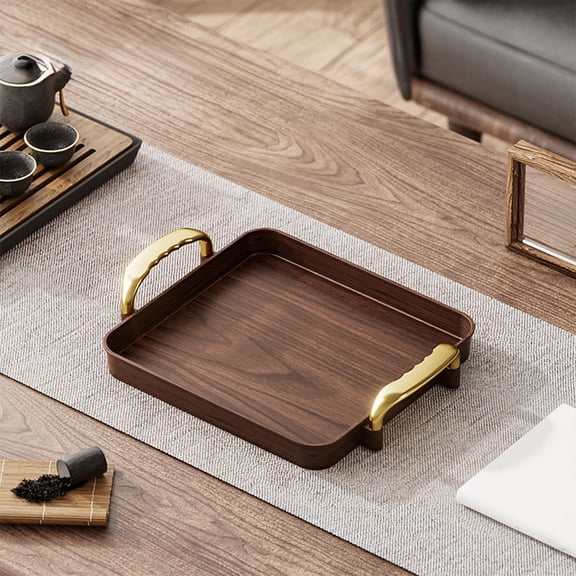 Serving Tray with Handles - Plastic Tea Cup Snack Fruit Plate for Living Room, Portable Rectangular Serving Platter