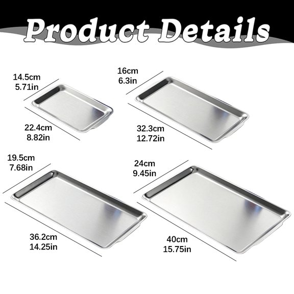 Serving Tray with Rounded Edges, Stainless Rectangle Platter for BBQ, Baking and Dessert
