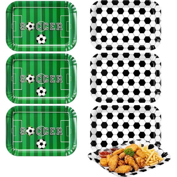 Serving Trays 13 x 9 Inch Disposable Theme Party Decorations Paper Food Trays for Tailgate Events Sport Theme Birthdays Rugby Game Day Party(6 Pcs,Soccer)