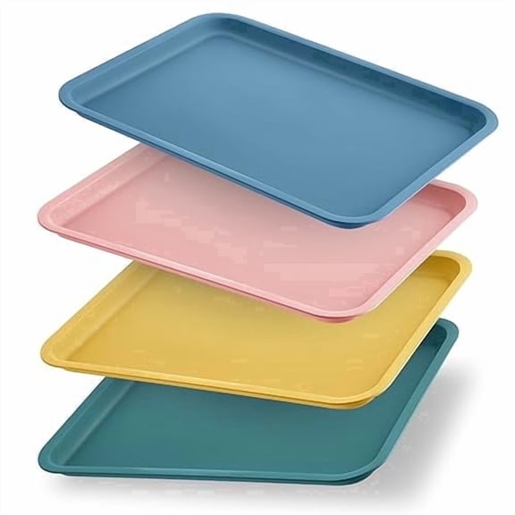 KOLAKO Plastic Serving Trays Stackable,Fast Food Trays Multi-Color for Party, Rectangular Table Plate for Cafeteria Restaurant Cafe, 4 pack