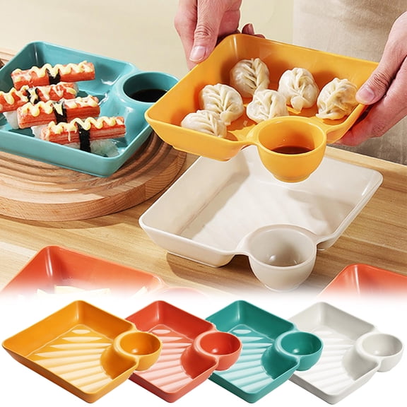 Serving Trays Platters, Dumpling Tray Sauces Separating Tray, Snack Serving Platters Plastic with Ketchup Plastic Dinner Tray for Chicken Fries, Green