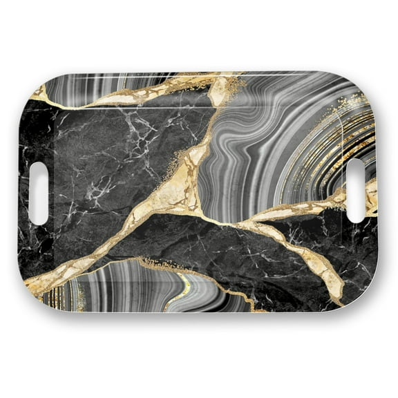 Serving Trays with Handles, 14.5 x 9.8 inch Rectangular Plastic Tray for Restaurant, Kitchen, Abstract Background Black Marble