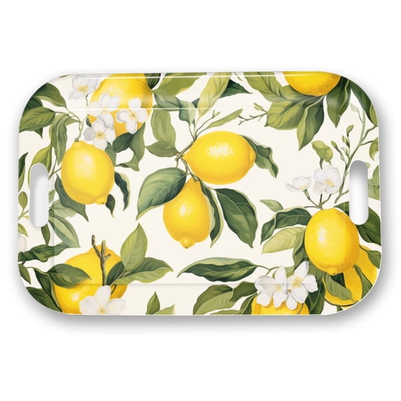 Serving Trays with Handles, 14.5 x 9.8 inch Rectangular Plastic Tray for Restaurant, Kitchen, Lemon And Lemon